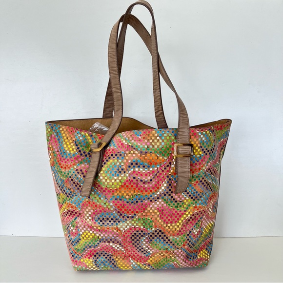 SONDRA ROBERTS Boho Multicolor Mosaic Cork w Pouch Shopping Shoulder Bag Tote - Picture 2 of 13